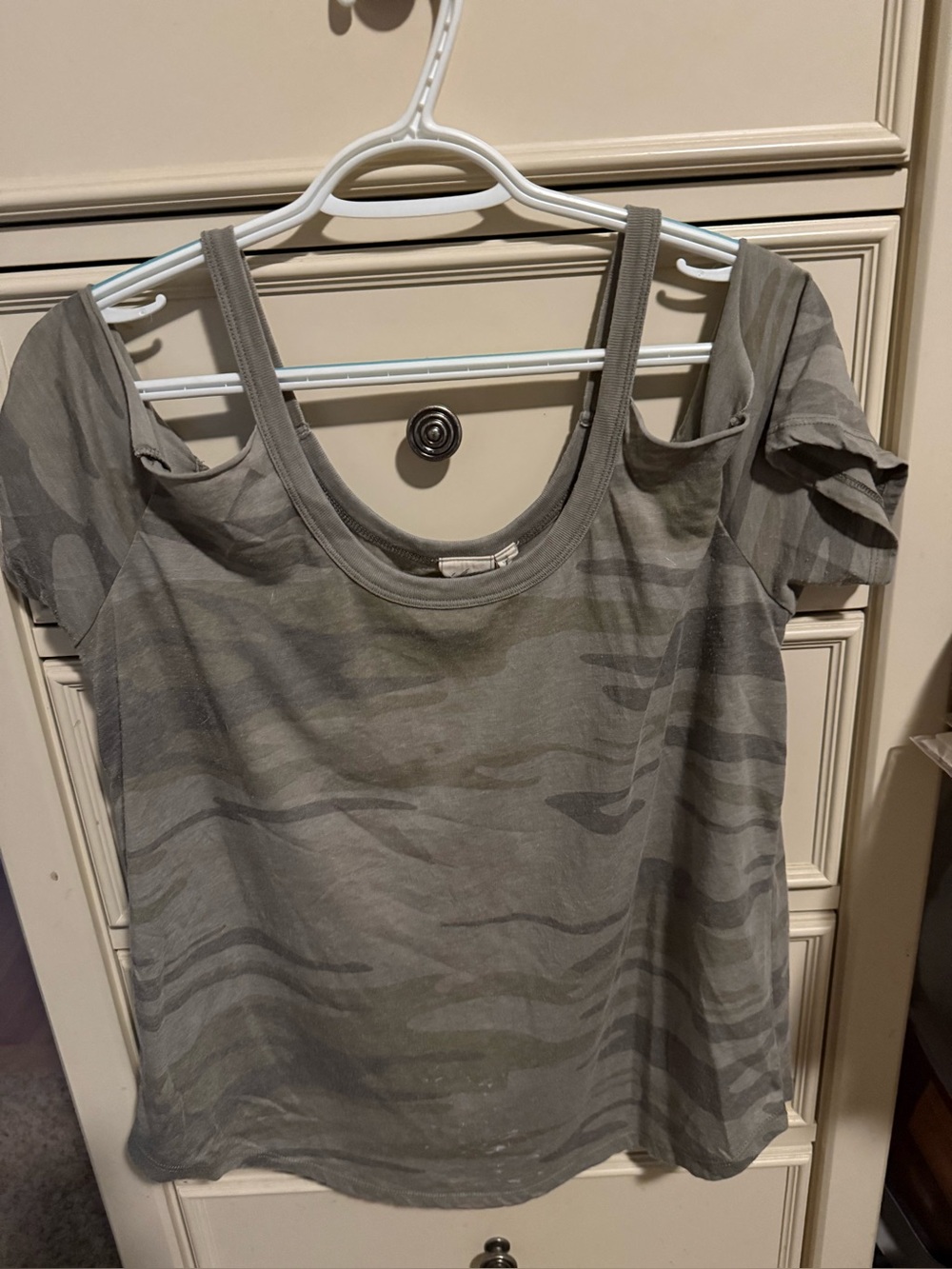 White Crow Olive Gray Camouflage Cold-Shoulder Tee